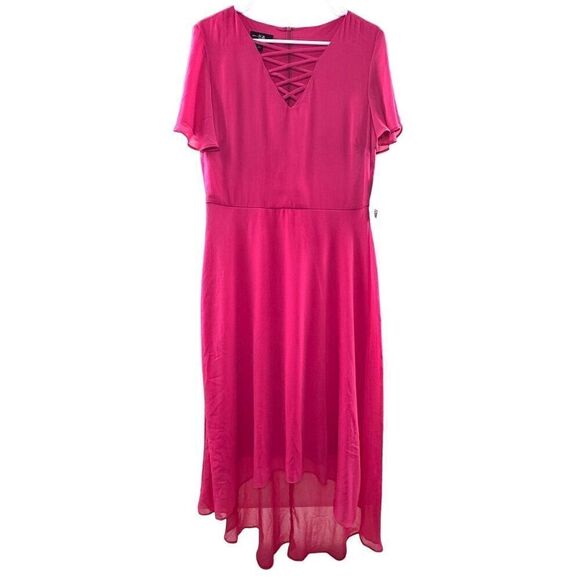 AGB Women's Size 12 Pink Flutter Sleeve High-Low Party Dress - Picture 1 of 15
